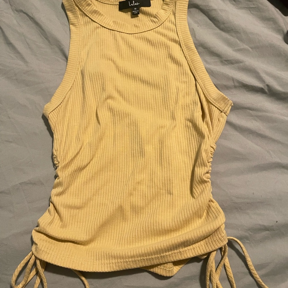 Lulu's Sunny Yellow Ribbed Tank with Side Ties